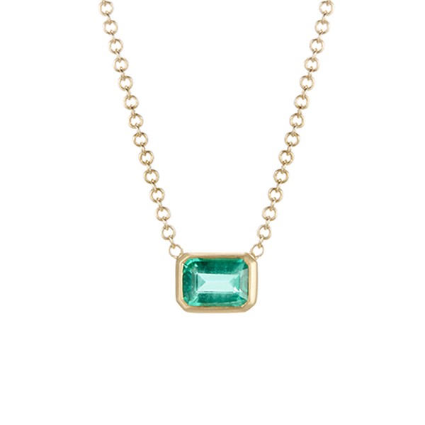 18K  Bezel Set Emerald on Cable Chain Necklace